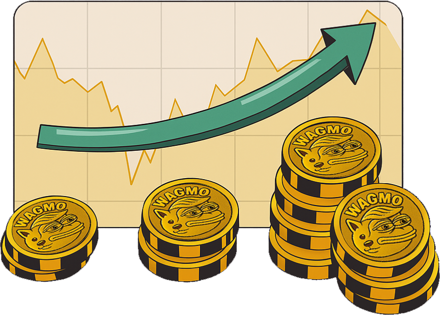 illustration of a bitcoin price going up with bitcoins all around